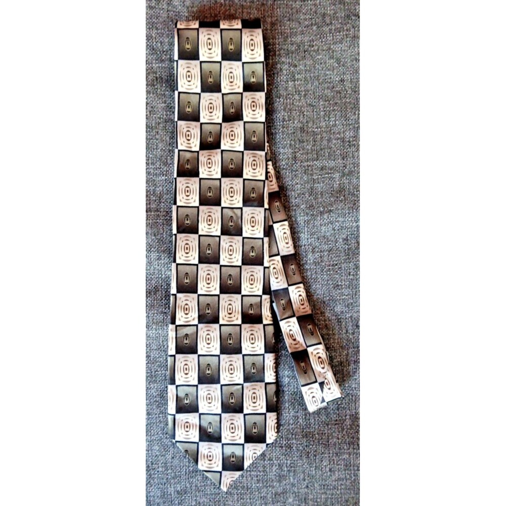 Tie 70s 80s 90s Y2K Covington Silk Black Toupe Beige 3.75 Wide 63 Long